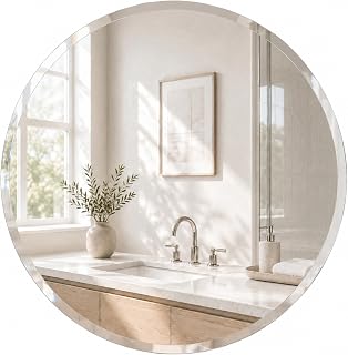 24 Inch Round Frameless Beveled Wall Mirror for Bathroom Vanity