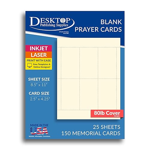 Printable Blank Memorial Cards for Funeral - 150 Prayer Cards