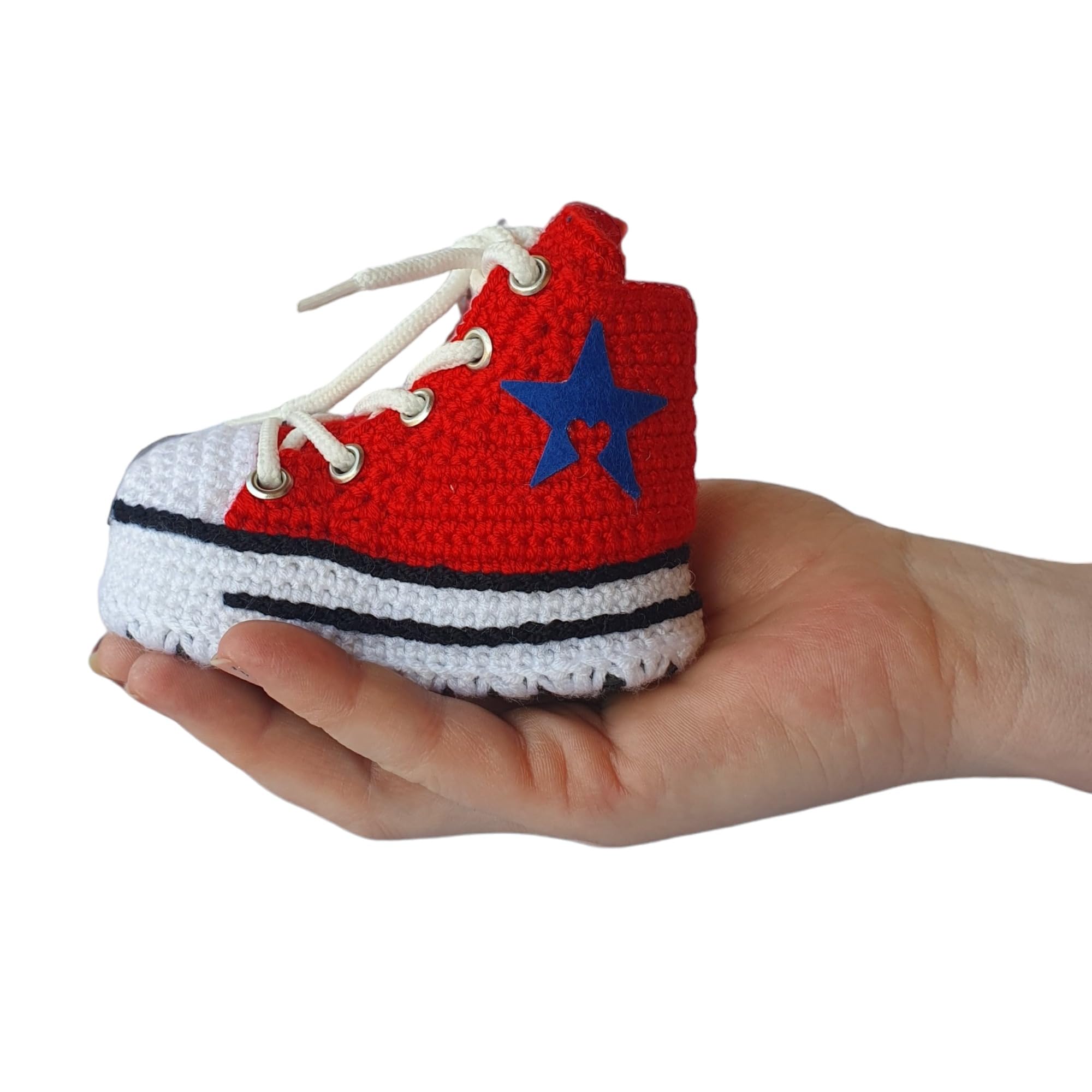 Rote handgemachte Häkel Baby Sneaker Booties für Jungen und Mädchen, Bio Strick Neugeborenen-Set, geschlechtsneutral, Geschenk für Babyparty und Geburtsankündigung, 0-3M bis 9-12M
