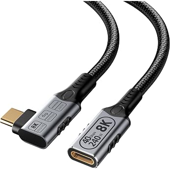 Right Angled USB Extension 1 m Compatible with Thunderbolt 4 Extension USB C Anf USB C Charging Cable 40 Gbps 8 K/4 K @ 60 Hz Video 90 Degree USB C Extension Cable 240 W