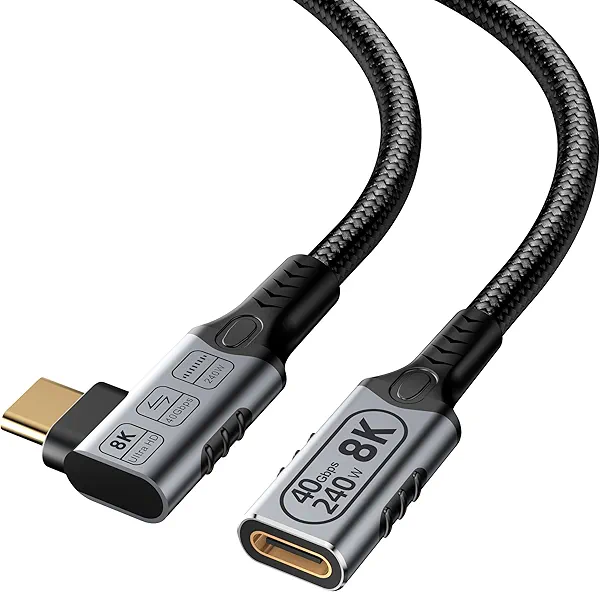 right angle type c extension 3.3FT/1M for Thunderbolt 4 Extension Cable high Speed 40Gbps Data Transfer, 8k/4k@60hz video,240w Fast Charging,male to female usb-c high speed 90 degree extension cable.