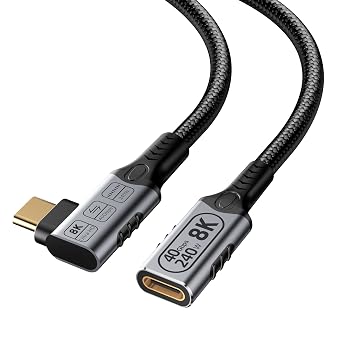 right angle type c extension 3.3FT/1M for Thunderbolt 4 Extension Cable high Speed 40Gbps Data Transfer, 8k/4k@60hz video,240w Fast Charging,male to female usb-c high speed 90 degree extension cable.