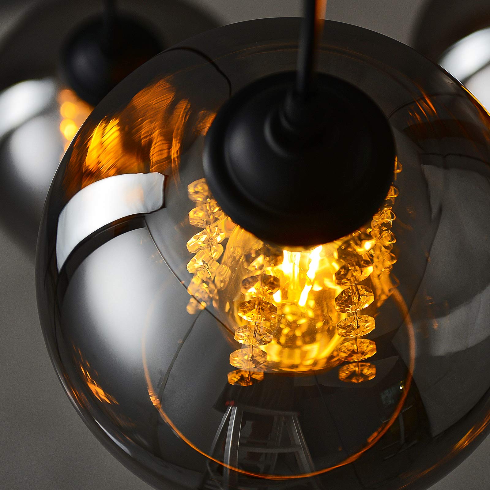 Pendelleuchte Glas Kugel Hängelampe Industrial Deckenlampe Grau | Vintage Hängeleuchte kronleuchter Metall für Wohnzimmer Zimmer Esszimmer Pendellampe Retro Deckenleuchte Küchenlampe 3-flame