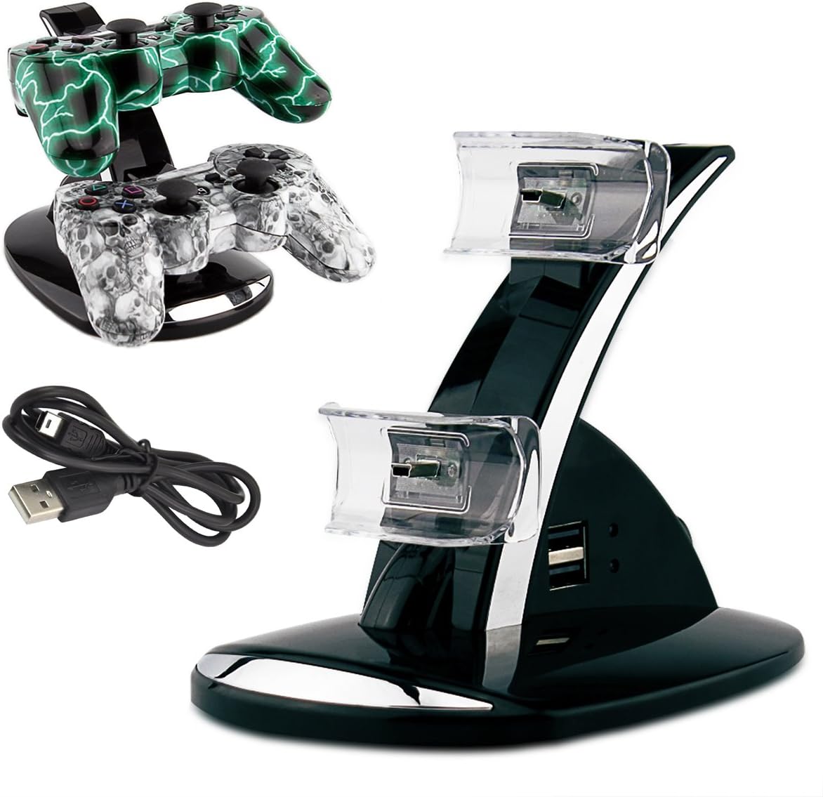 PS3 Charger,YANX LED Dual Controller Charger Dock Station Stand Charging for Playstation PS3 - Black