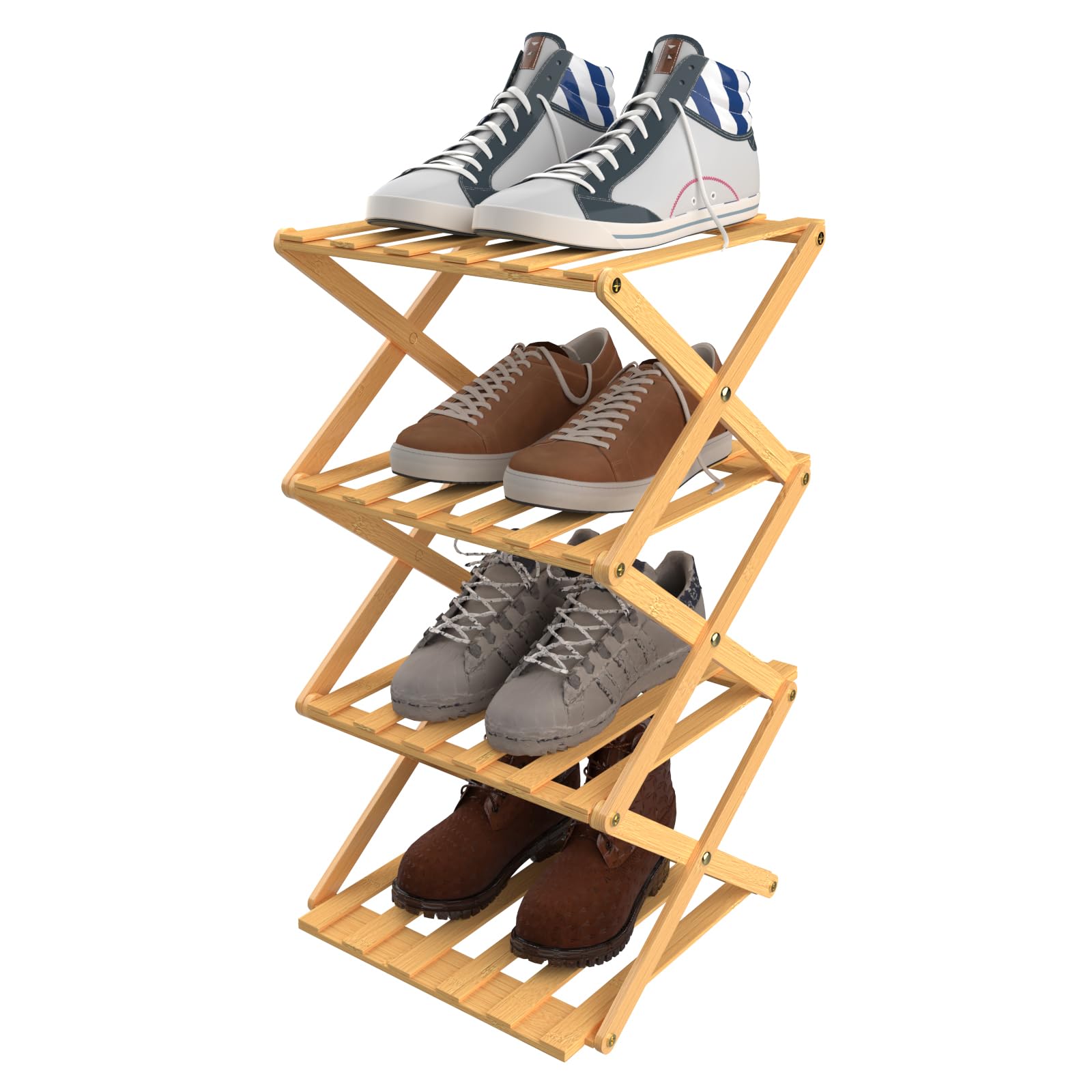 OHMG Regal aus Bambus mit 4 Etagen, faltbar, Organizer aus Bambus, ideal für Schuhregal, im Badezimmer und als Küchenregal, Regal für Dekoration, platzsparend