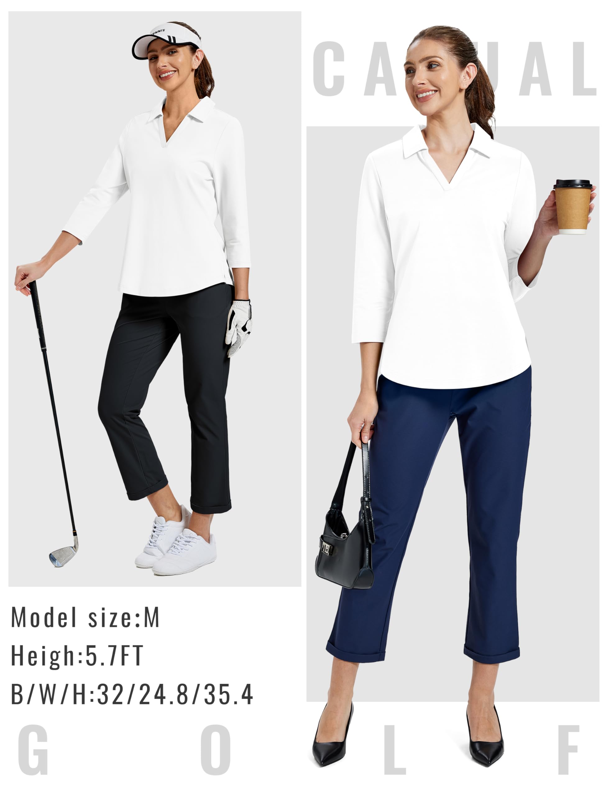 MoFiz Polo da Donna a 3/4 Maniche Cotone UPF50+ Golf Camicia Lavoro Sportiva Top