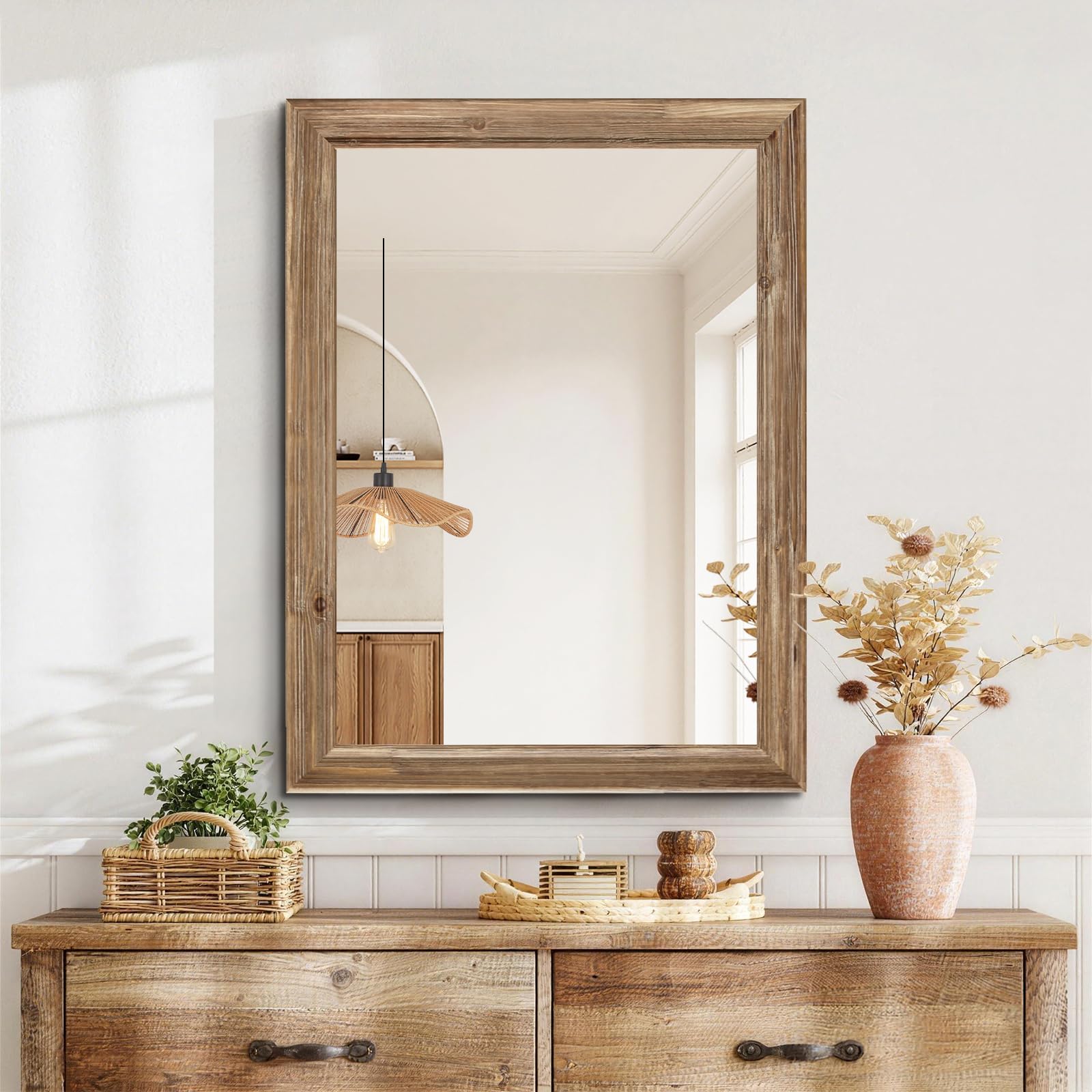 Photo 1 of Niccy Rectangular Wall Mirror 24"x32" Antique Wood