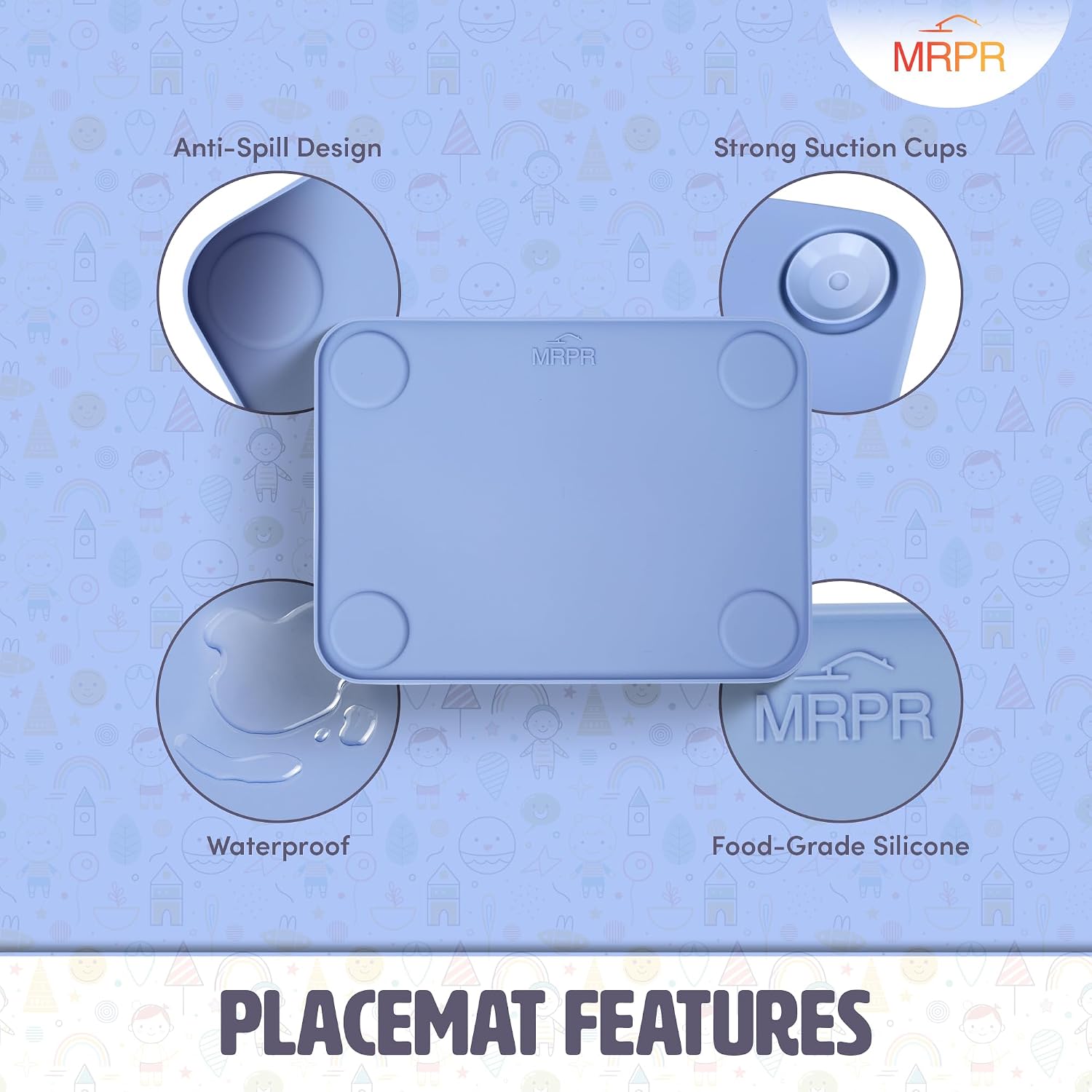 MRPR Silicone Suction Placemats for Toddlers – BPA-Free, Non-Slip, Dishwasher-Safe – Raised Edges, Travel Bags, Heat-Resistant – Mess-Free Mealtime for Home & On-The-Go