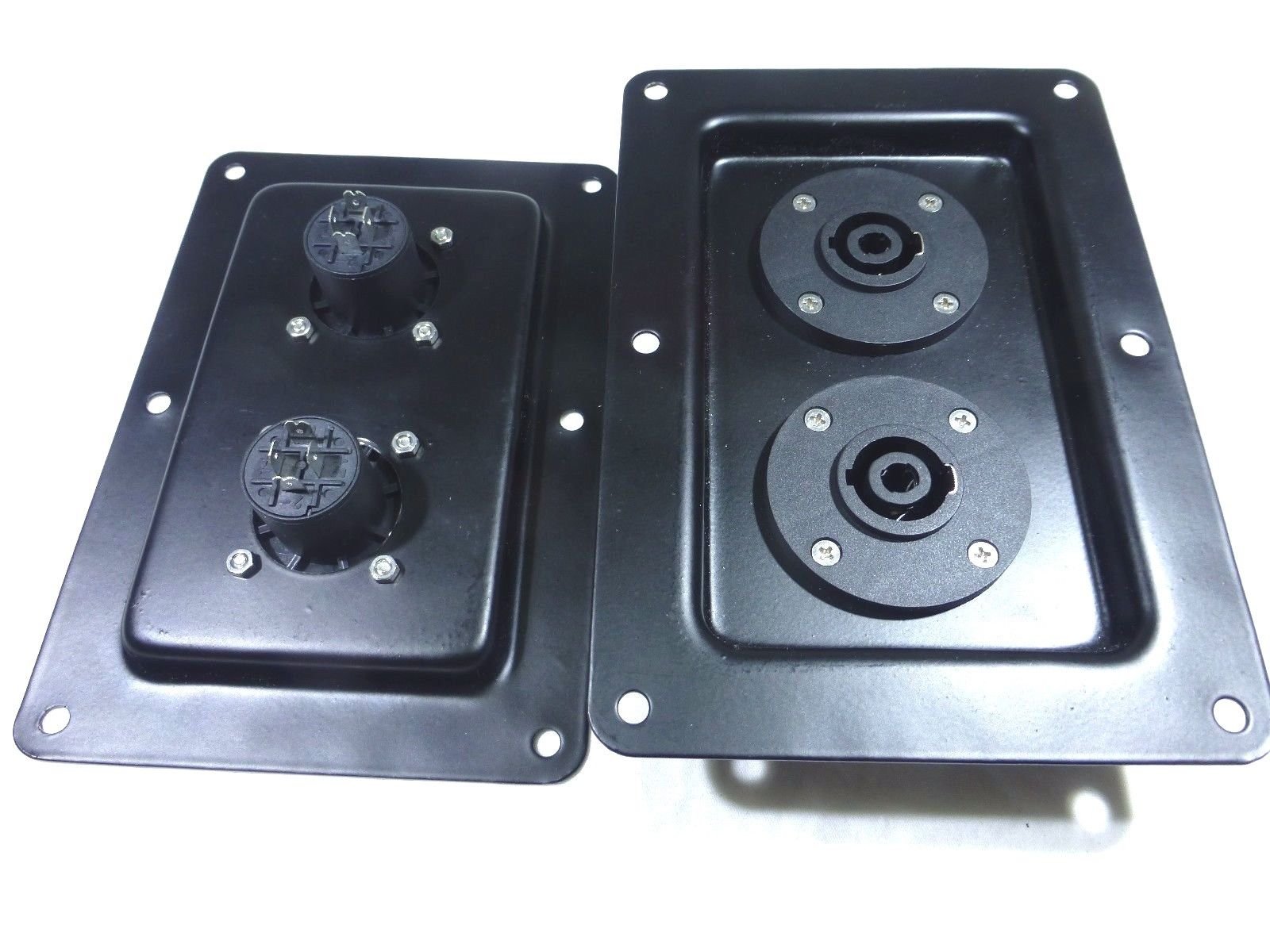 zxpc (2) Two Black Metal Speaker Jack Plates for Dual Large SpeakOn with NL4MPR 4 Pin