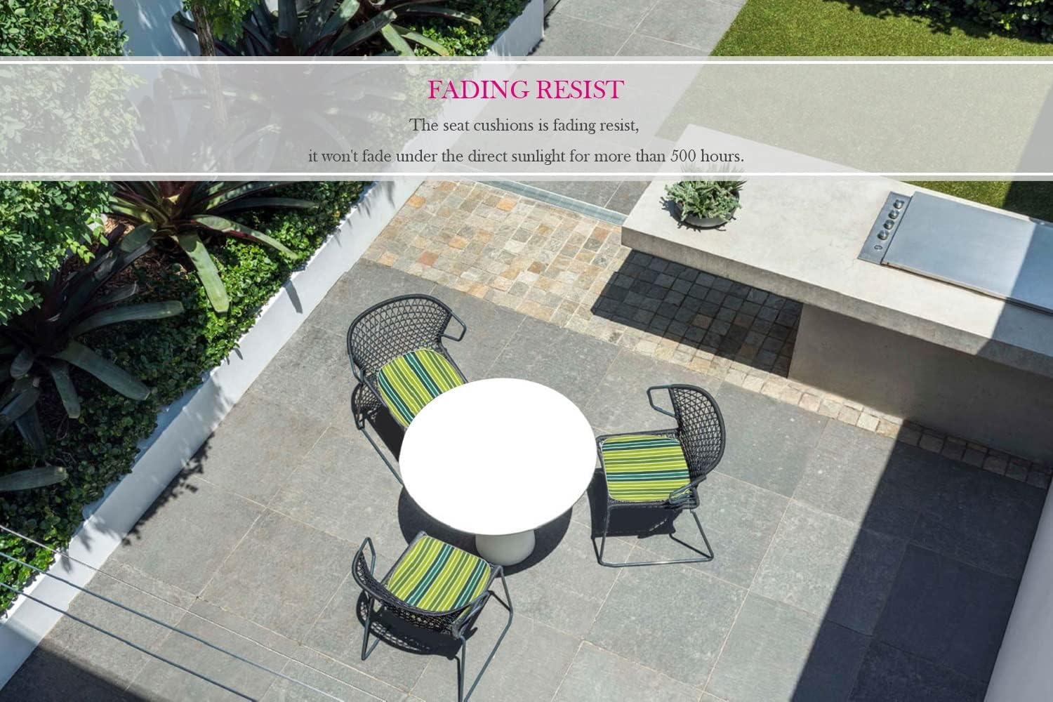 Outdoor Chair Cushions Set of 2 Patio Seat Cushions with Ties 16x17 Inch Green Stripe U-Shape Chair Pads for Outdoor Patio Garden Home Office Furniture