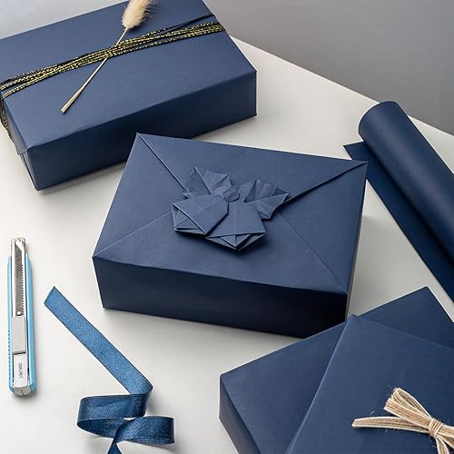 Miniatura 19 de Yarcony Papel kraft de regalo de Navidad, papel de regalo negro, árboles de Navidad de lujo, renos, copos de nieve, papel de estraza resistente