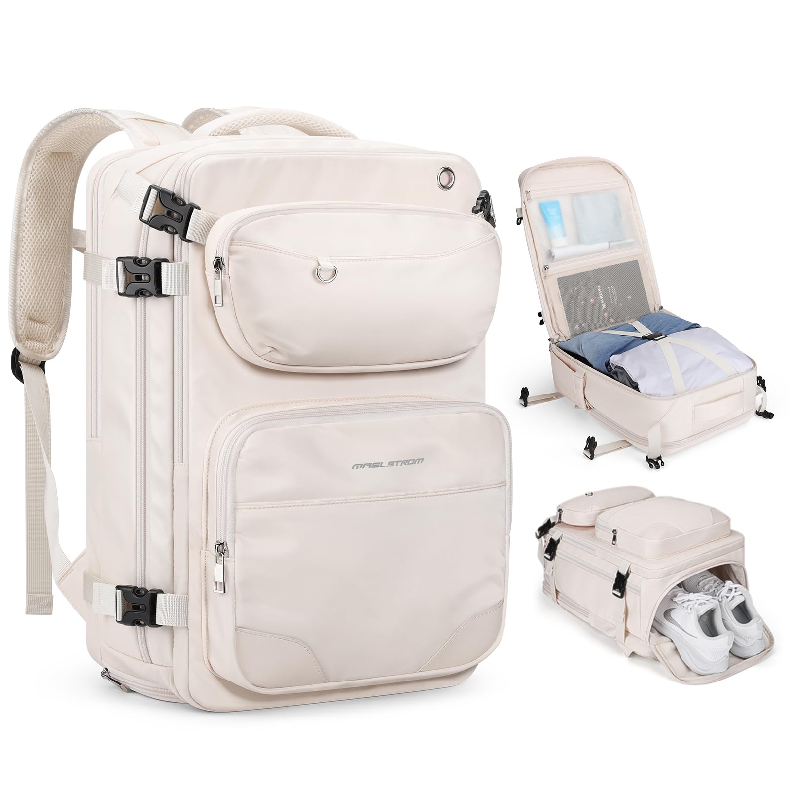 Photo 1 of Maelstrom Travel Backpack for Men Women, 35L Carry on Backpack for Traveling on Airplane,with Belt Bag&Shoe Compartment,Waterproof Laptop Backpack fit 17”Laptop-Beige, Large