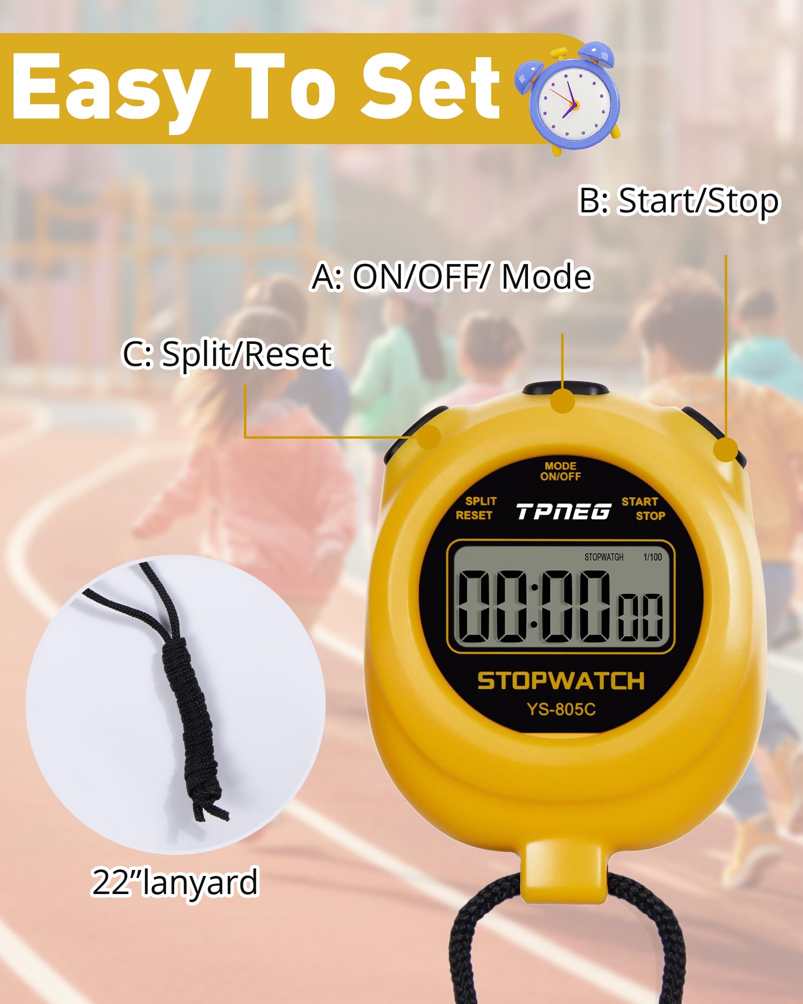 TPNEG Temporizador de cronómetro simple, fácil de usar, configurar, leer y transportar, pantalla grande, encendido/apagado, batería AAA, sin pitido por hora, ideal para niños, pista y campo, deportes,