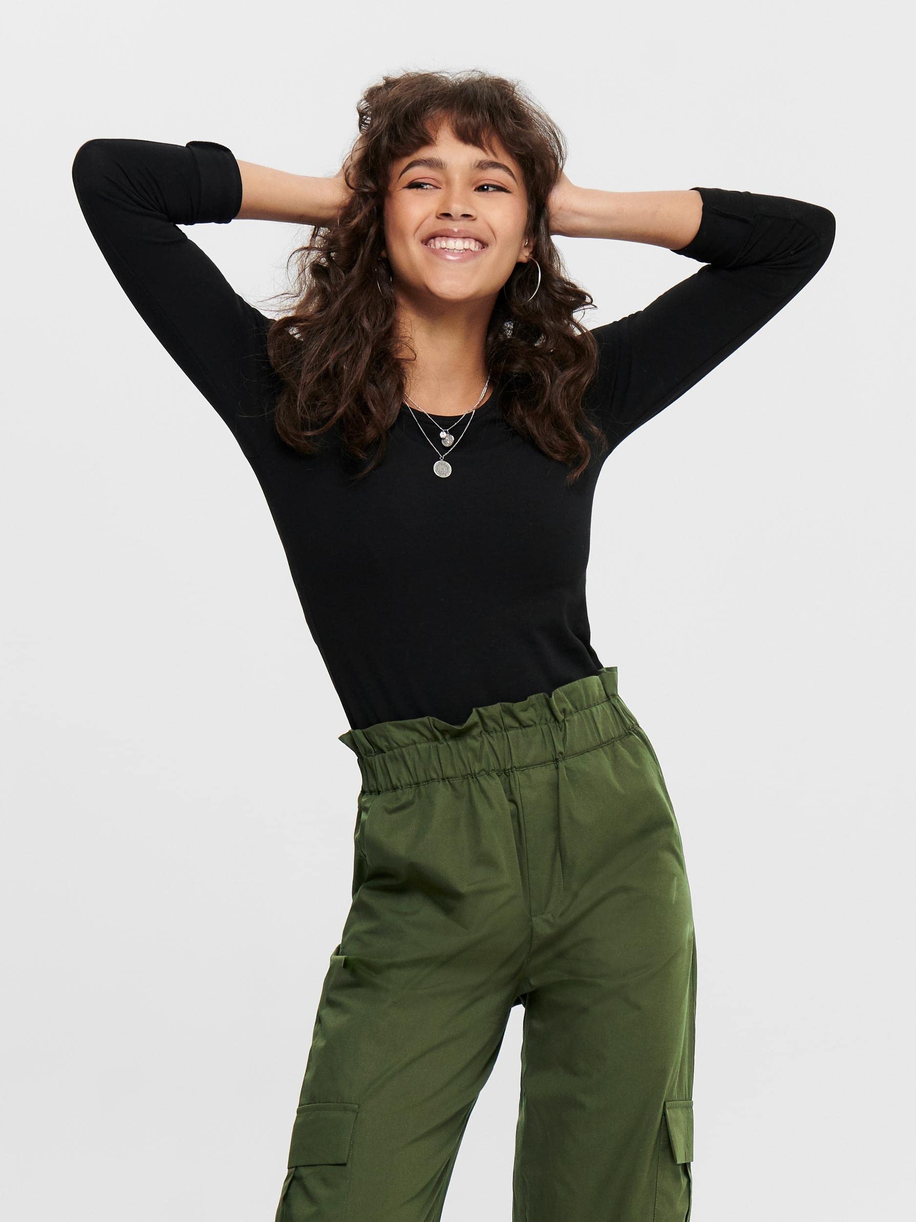 ONLY Onllive Love Life Basic T-Shirt à Manches Longues pour Femme, 2 x Noir, 1 x Blanc, L