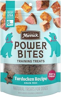 Merrick Power Bites Turducken Soft Chewy Grain-Free Dog Treats - Real Turkey First, Natural Real Meat Snacks 6oz