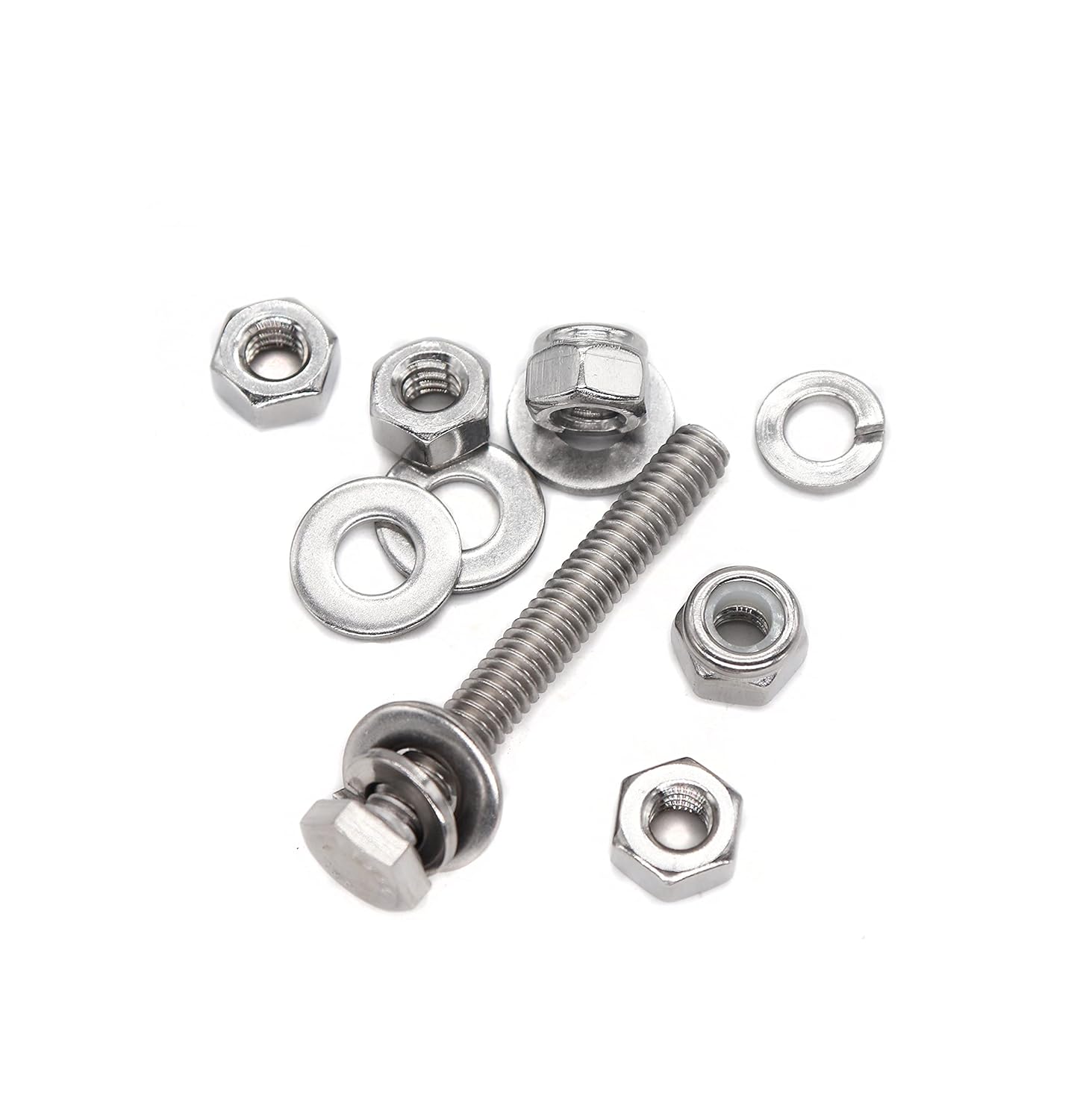 binifiMux 50pcs(10 Sets) 1/4-20 Fastener Kit: 3" Hex Bolts, Spring Lock Washers, Flat Washers, Hex Nuts & Nylon Inserted Locking Nuts (Pack of 2)