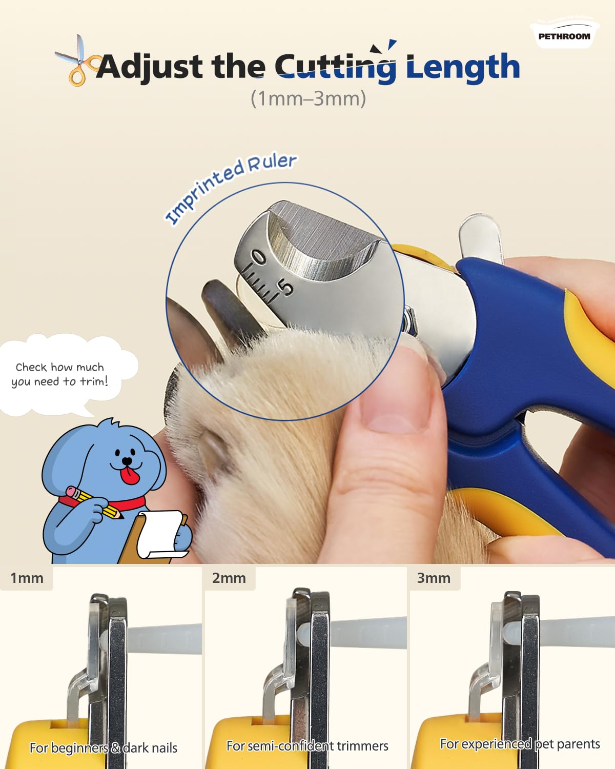 PETHROOM Cortaúñas para perros con lima de uñas, corte profesional rápido y fácil, guía de protección transparente para el aseo de mascotas, sin sobrecorte