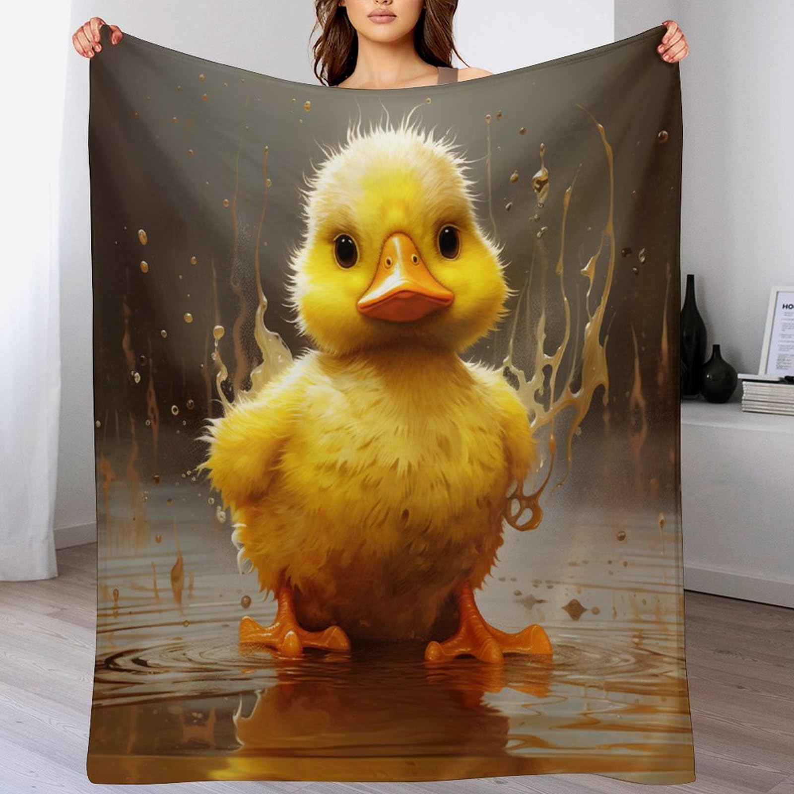 Couverture polaire douce flanelle légère plaid canard jaune pour lit et canapé