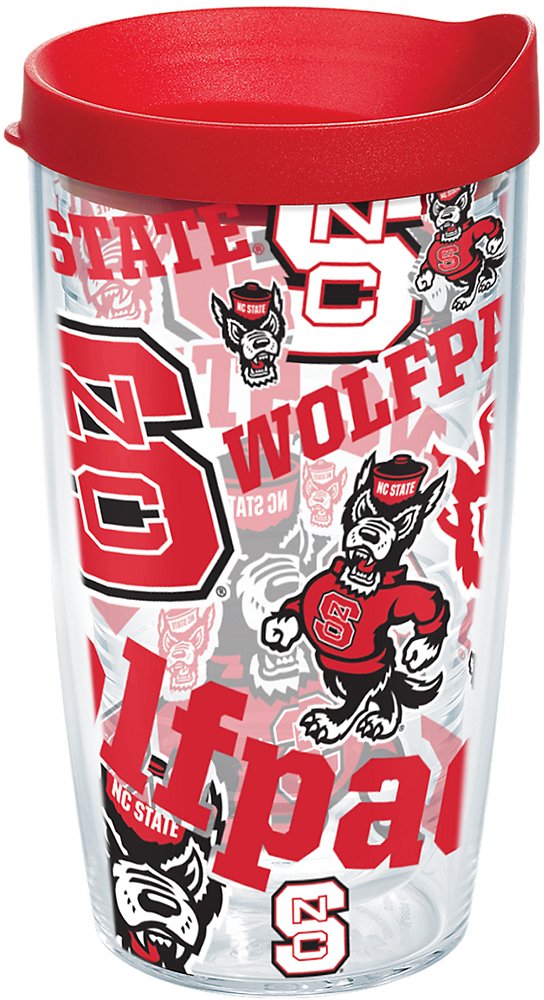 Made in USA Double Walled North Carolina State Wolfpack Insulated Tumbler Cup Keeps Drinks Cold & Hot, 16oz, All Over
