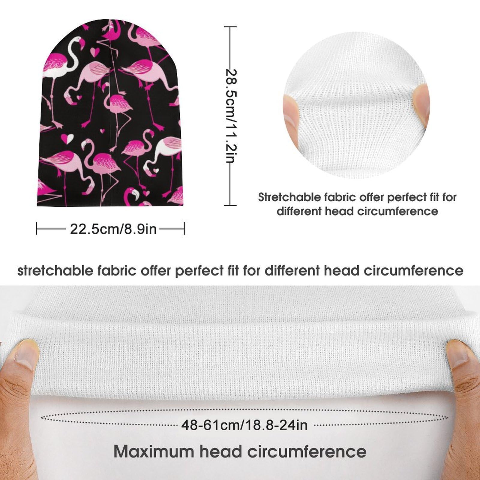 Men Women Fashion Winter Beanie Hat, Pink Love Heart Flamingo Unisex Adult Cuffed Skull Cap Casual Warm Knit Hats