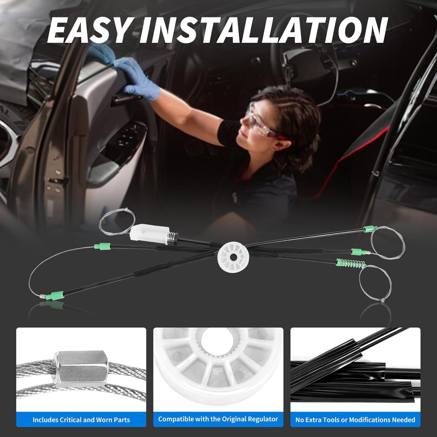 Window Regulator Repair Kit Compatible with 2004-2009 Cadillac XLR 4.6L,Replacement Driver Side Front Left Window Regulator Repair Kit