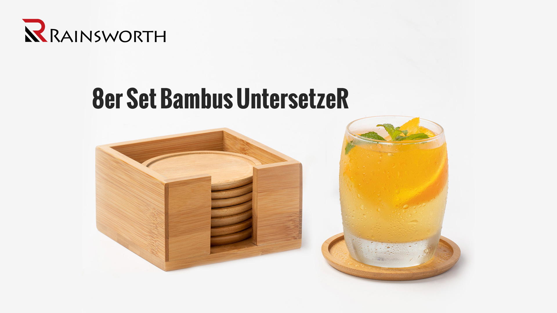 Rainsworth Untersetzer Aus Bambus – 8er-Set Rund, Waschbar Für Gläser & Tassen