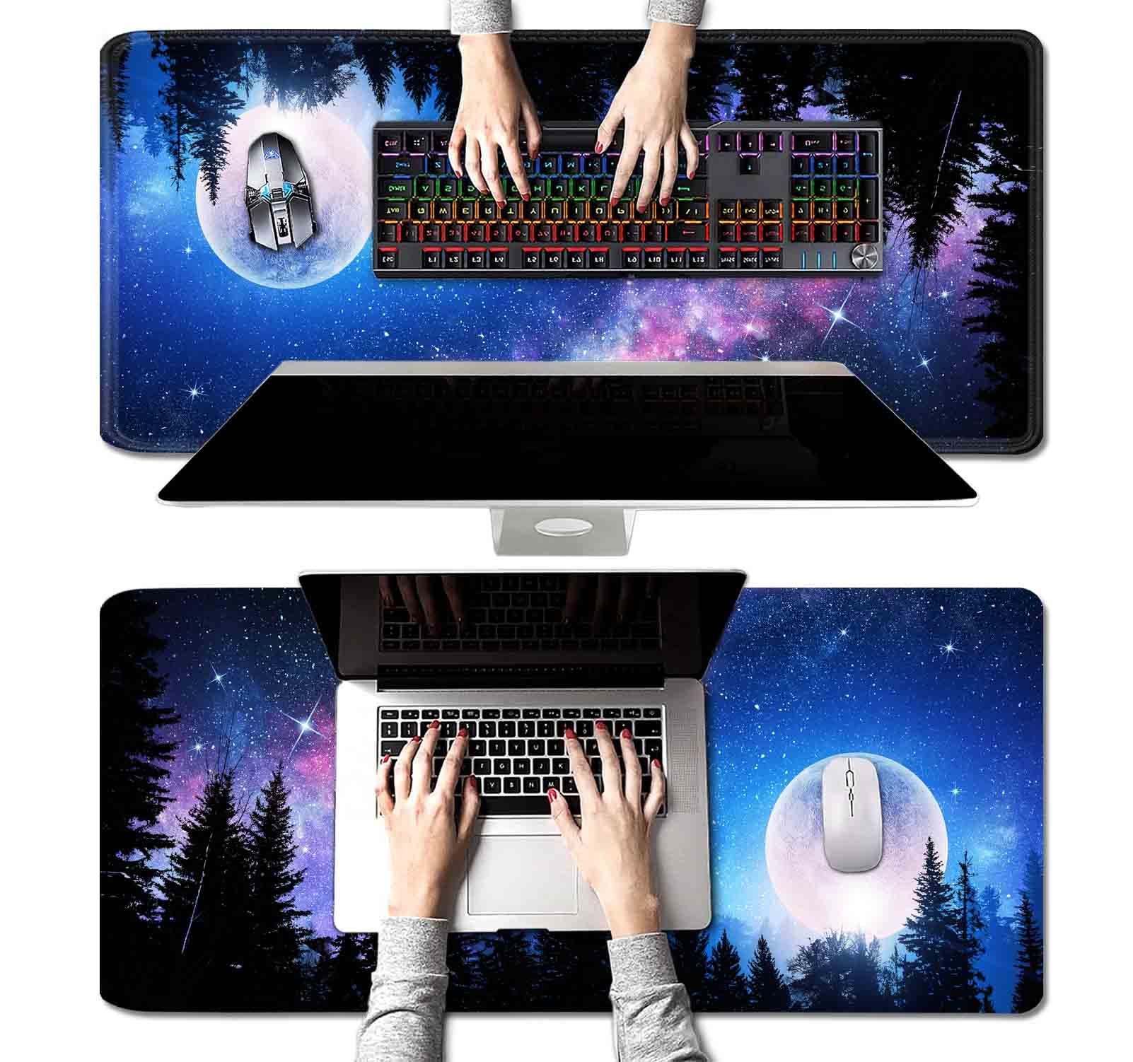 Tappetino Per Scrivania XXL Luna E Montagna 800x400 Mm – Tappetino Mouse Da Gioco Con Notte Stellata