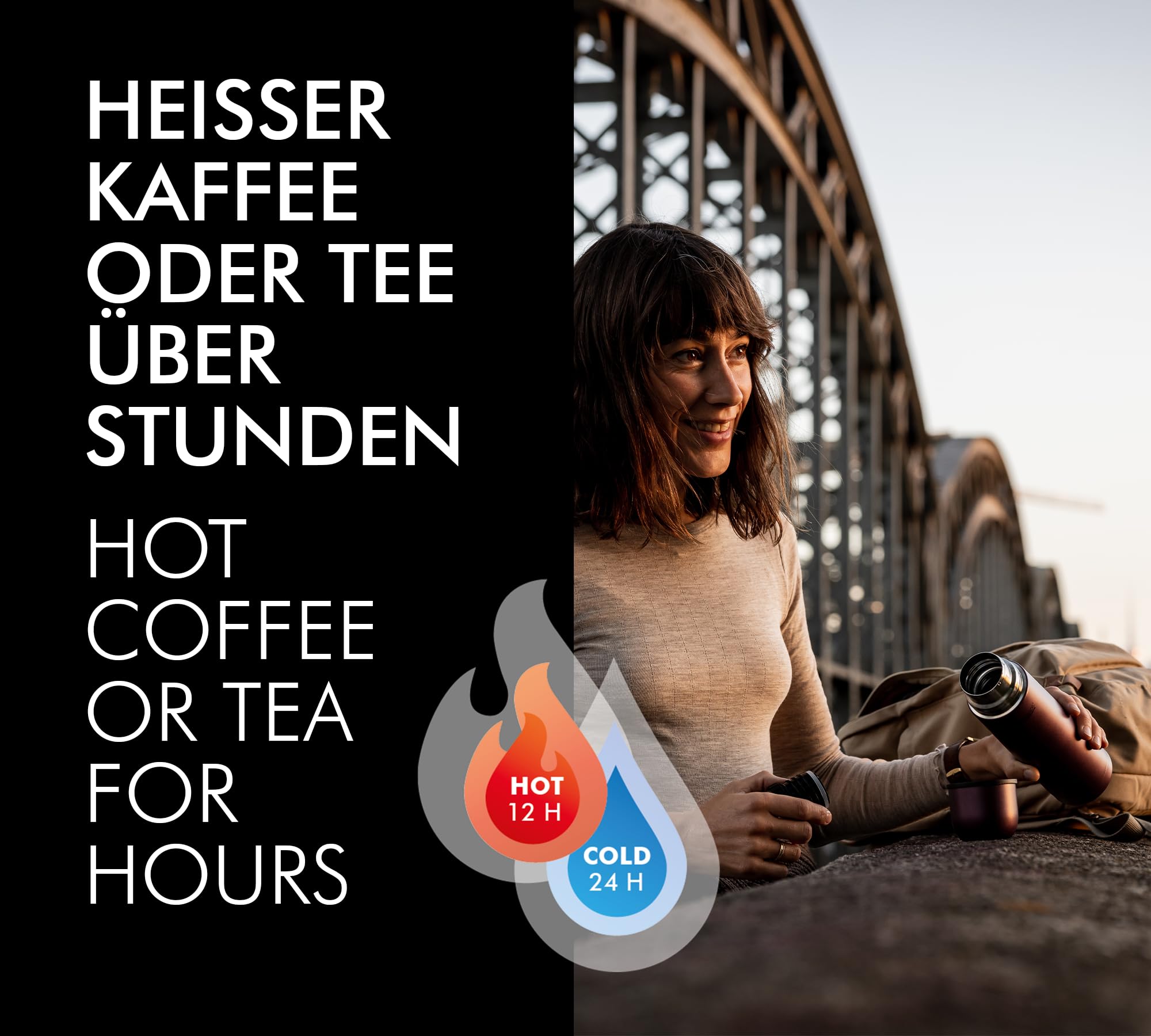 THERMOcafé by THERMOS TC BEVERAGE BOTTLE burgundy mat 0,50 l, termos z kubkiem ze stali nierdzewnej, 12 h gorąca i zimna przez 24 h, szczelna, do szkoły, na podróż i do biura