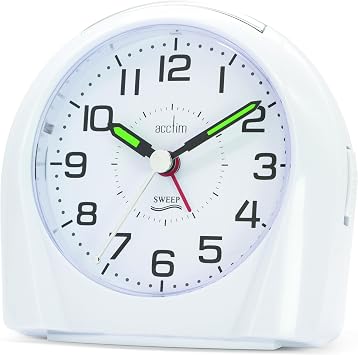 Acctim Europa Analogue Alarm Clock Non Ticking Sweep Quartz Luminous Hands Energy Efficient White 14112