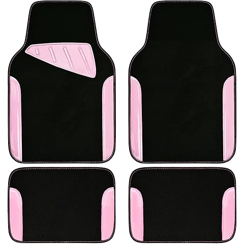 CAR PASS Jelly Waterproof Universal Fit Car Floor Mats, Girly Car Carpet Mats with Anti-Slip Nibbs Backing & Driver Heel Pad Fit for SUV, Vans, sedans, Cute car mats of 4pcs for Women (Pink)