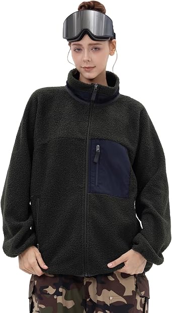 SNOWVERB Womens Mens Fleece Sherpa Snow Jackets Insulated Streetwear Ski Coat Mountain Full-Zip Fuzzy Fleece Snowboard Jacket
