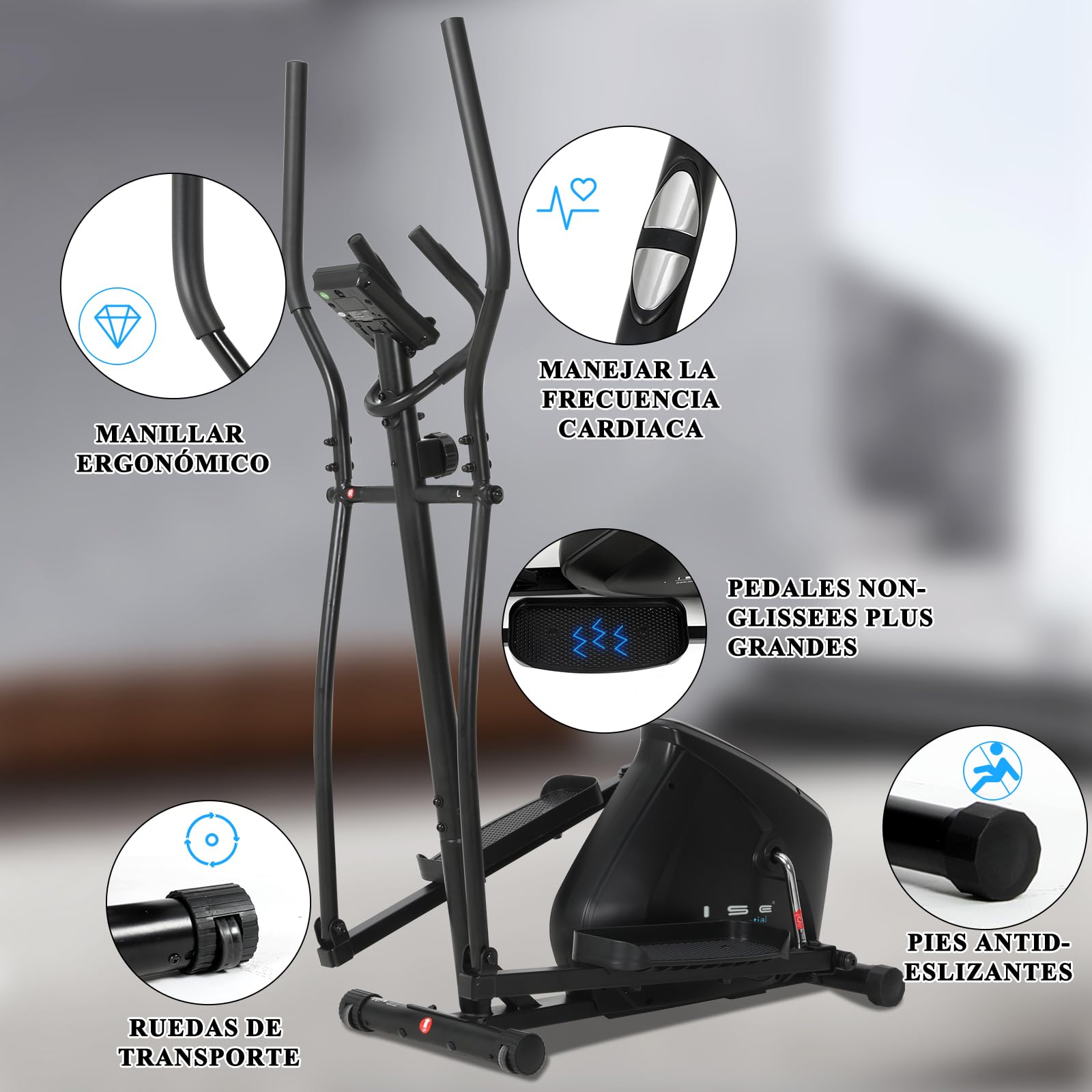 ISE Bicicleta Elíptica para casa con zancada de 28 cm, eliptica con, 8 Niveles de Sistema magnético Externo bidireccional, elipticas Fitness casa con LCD Pantalla y sensores de Pulso