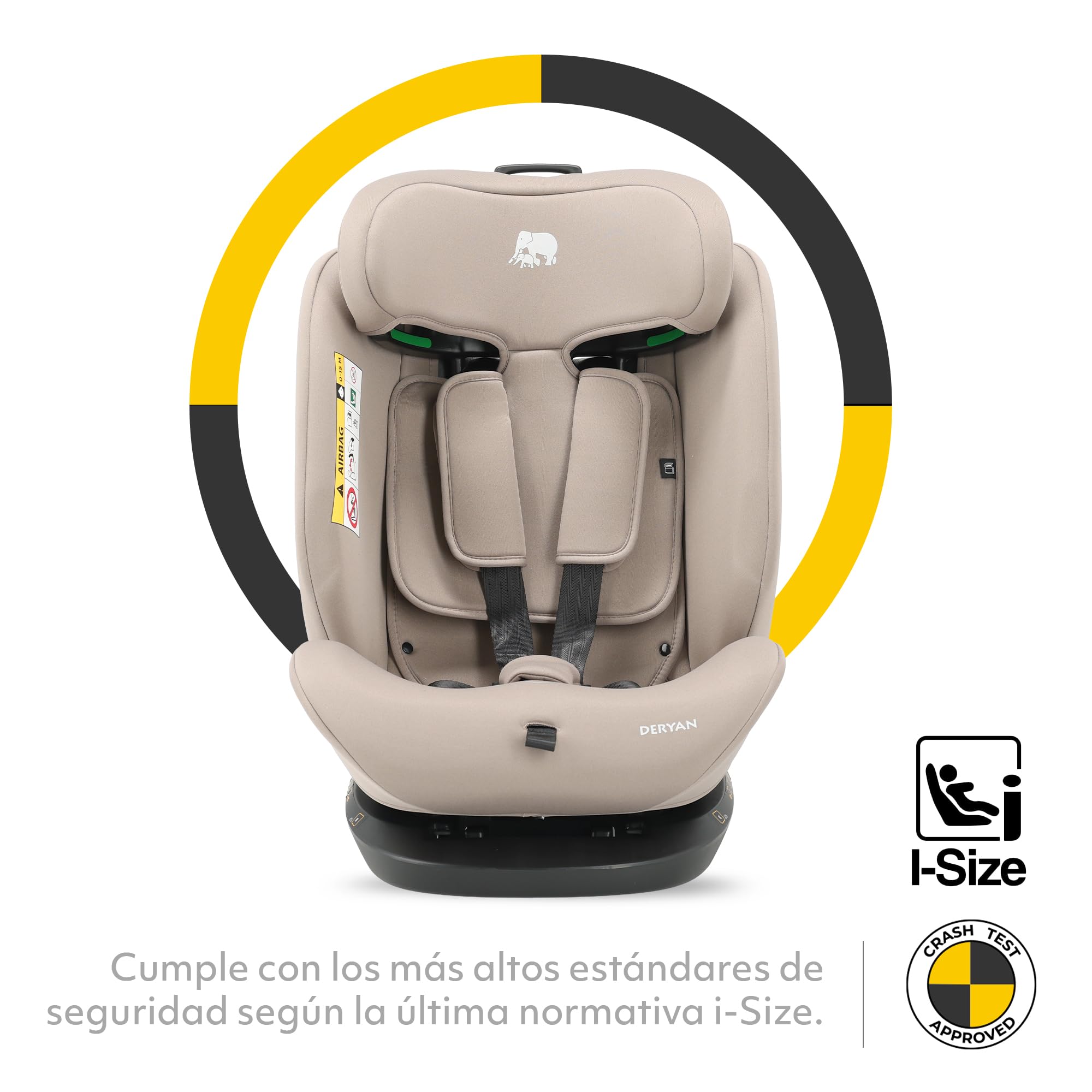 Silla de coche para niños Deryan Clyde i-Size (40-150 cm), 0-12 años, 0-36 kg, Montaje con cinturones de seguridad, reposacabezas y respaldo ajustables, reductor e inserto lingual, R129 (Nougat)