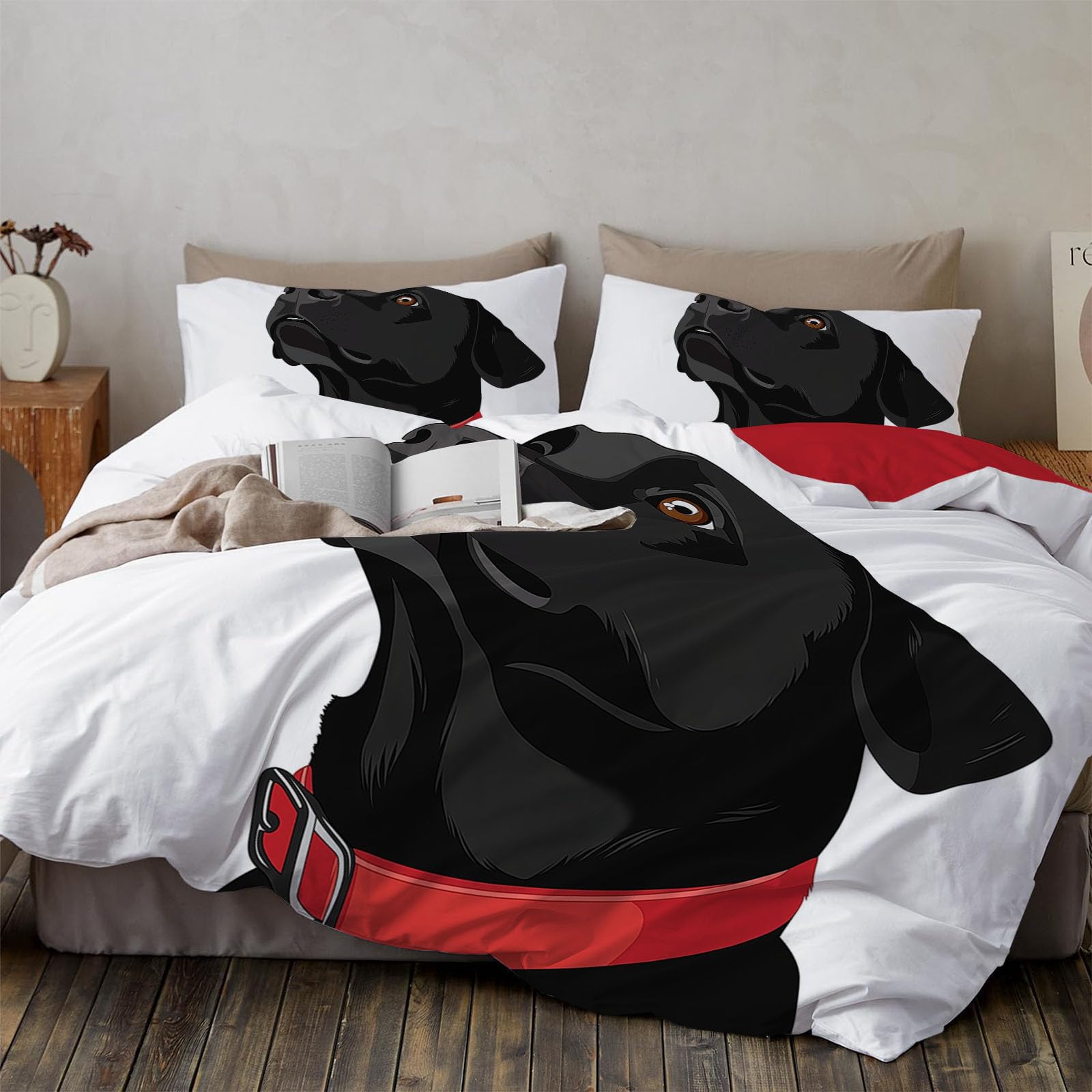 Housse de couette 220x240cm Labrador noir pour transformer l'ambiance de la chambre d'ado
