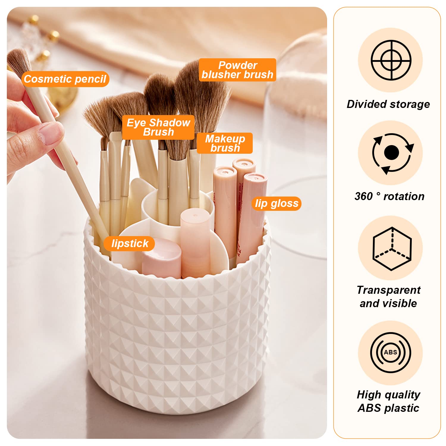 Organisateur De Maquillage Rotatif Avec Couvercle - Porte-pinceaux 5 Compartiments - Rangement Cosmétiques Blanc - Gain De Place