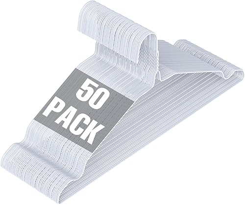 SPECILITE Paquete de 50 perchas de alambre de metal con ranura, 16.7 pulgadas, calibre 12, ultra delgadas, antideslizantes, para trajes de tamaño