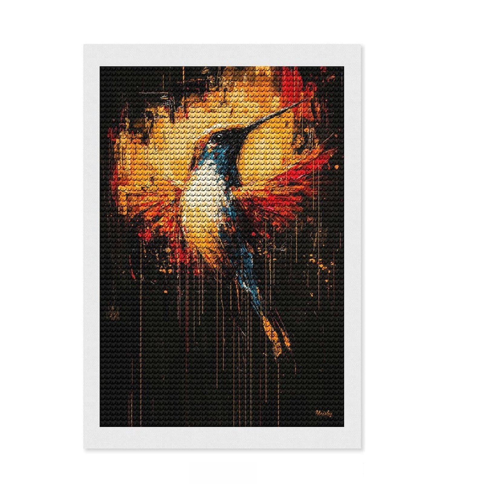 Junmoney Radiant Flight Contemporary Expressionist Hummingbird DIY Diamond Art Canvas Kit 8"x12", Aesthetic Room Decor, for Craft Lovers, Adhesive Canvas, Birthday Gift