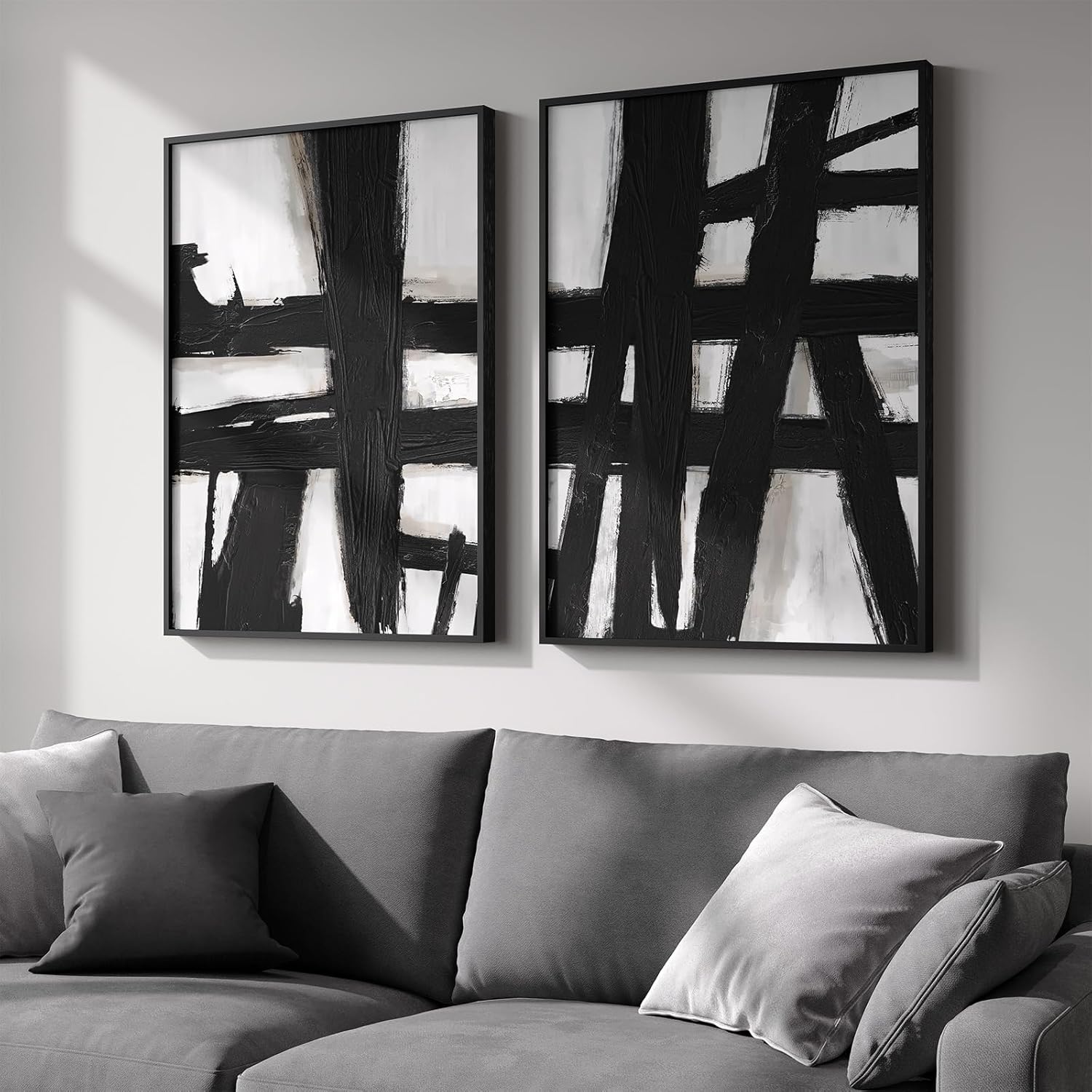 Large Framed Neutral Abstract Wall Art for Living Room, Set of 2 Bright Modern Canvas Prints Paintings Artwork for Walls, Colorful Abstract Pictures for Hallway Stair Bedroom Office Wall Decor 24x36 In