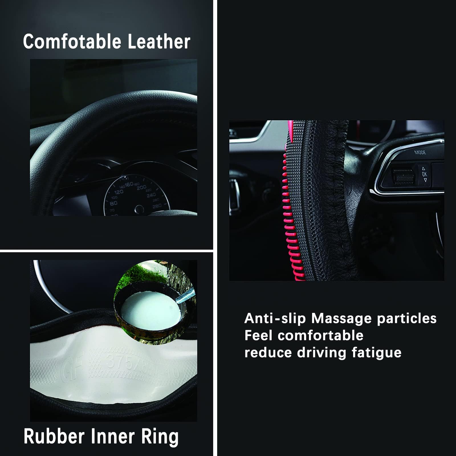 Yangday Funda de cuero para volante para Toyota Tacoma 4Runner Tundra, funda de volante de automóvil de 15.5-16 pulgadas con partículas de masaje antideslizantes (negro)