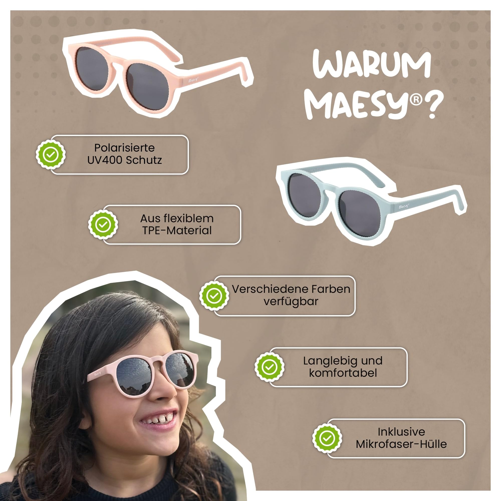 Dziecięce okulary przeciwsłoneczne 6–12 lat – UV400, polaryzacja – elastyczna oprawka – bezpieczne i wygodne – model Novi, kolor Rood