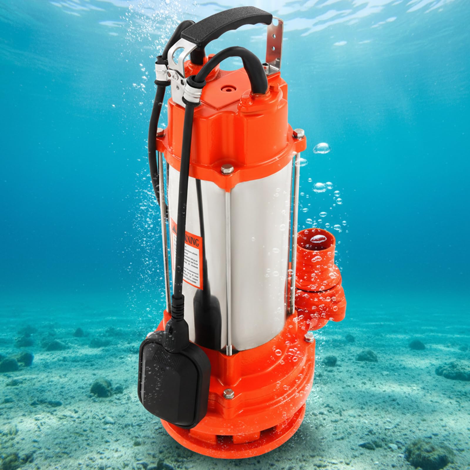 Bomba de agua sucia, 2200 W, 26000 l/h, bomba sumergible con interruptor de flotador, acero inoxidable, altura de impulsión 25 m, bomba fecal con asa, bomba con trituradora (naranja)