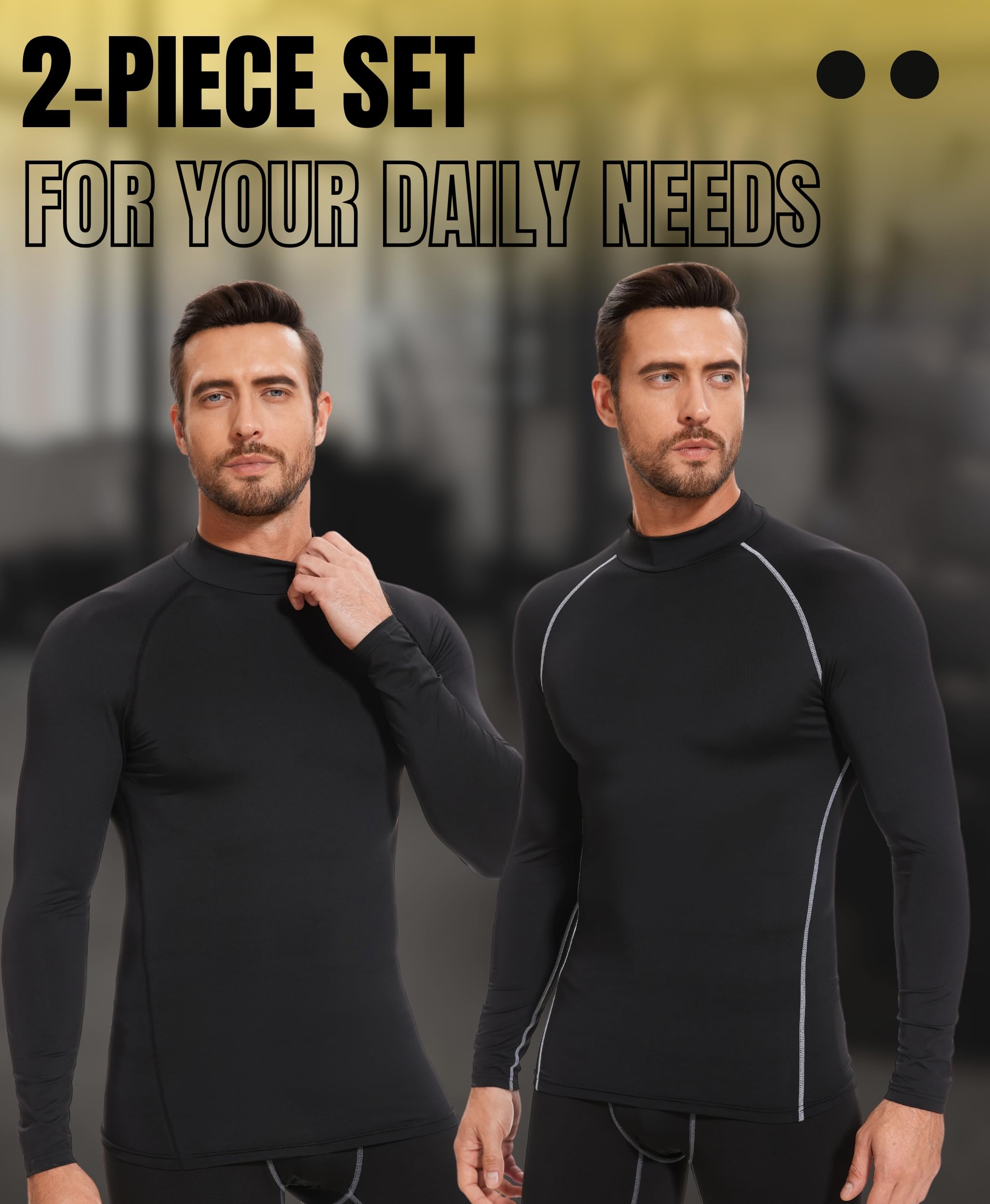 AMZSPORT 2 Pezzi Maglia Compressione Uomo Maglietta Termica Manica Lunga Maglie Sportiva Shirts Traspirante da Asciugatura Rapida Camicia Fitness Palestra