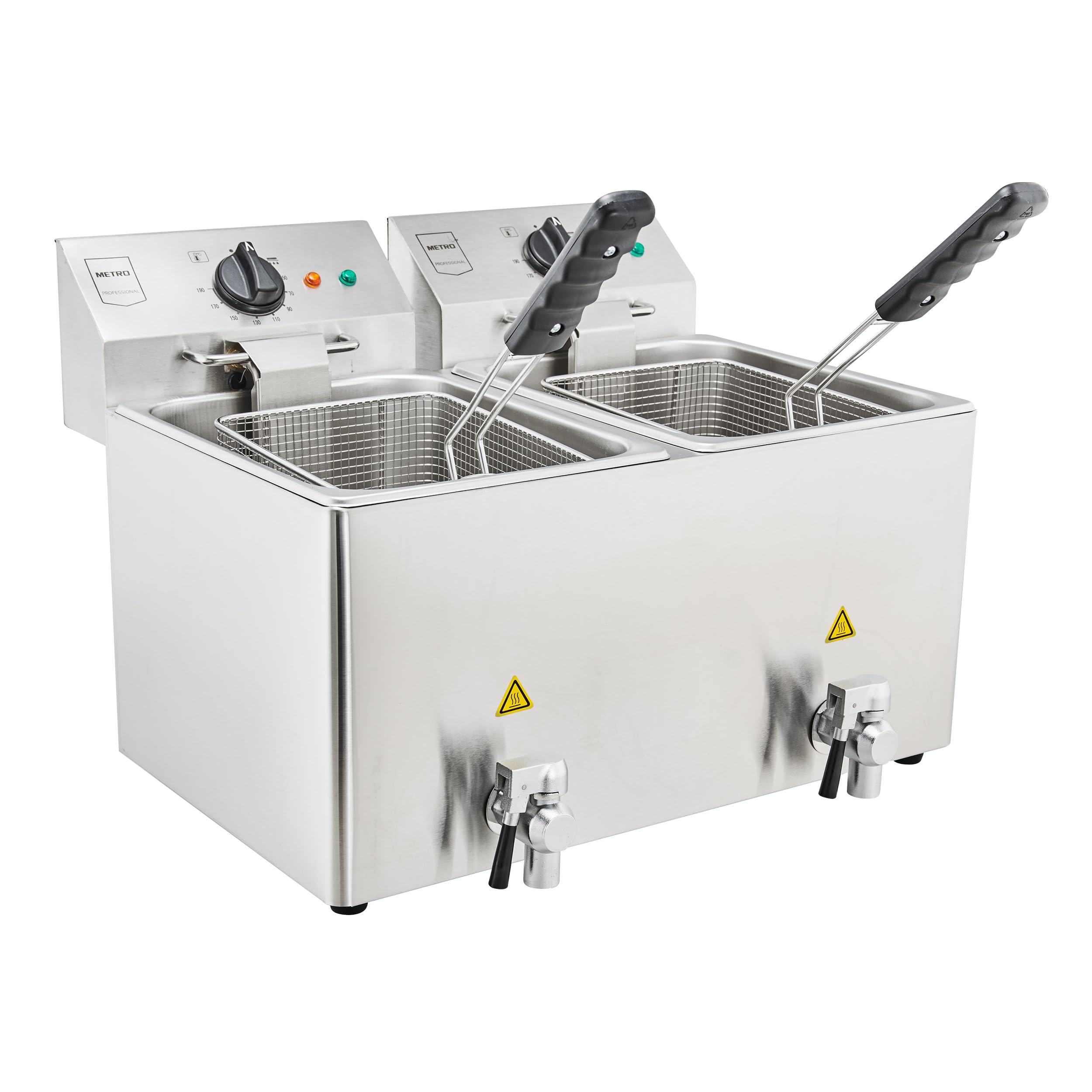 METRO Professional Elektrische Fritteuse GDF3028, Doppelkammer, Edelstahl Fritteuse, 2 x 8 Liter, 2 x 3250 W, schnelle Erhitzung, mit Deckel, Sicherheitsthermostat, Kaltzone, rutschfeste Füße