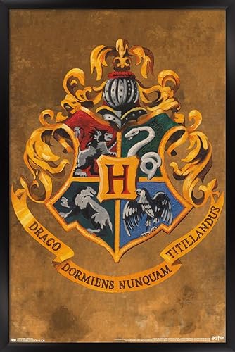 Trends International Póster de pared Harry Potter Hogwarts Crest, 22.375 x 34 Versión con marco negro