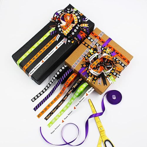 Miniatura 7 de Cinta de satén de Navidad, 7 rollos de cintas de grogrén coloridas, paquete de cintas de Navidad para envolver regalos, manualidades, hacer arcos,