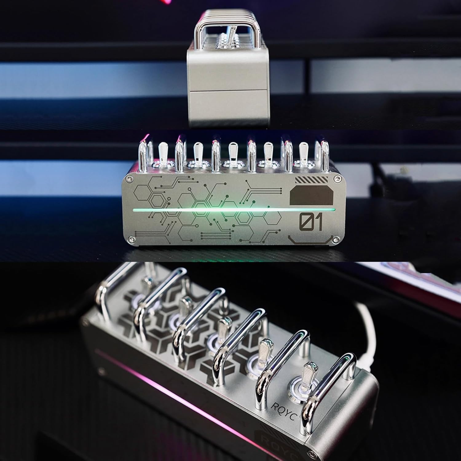 Multipresa portatile con hub USB e illuminazione ambientale, interruttore indipendente, design maniglia in metallo per studio e sala giochi