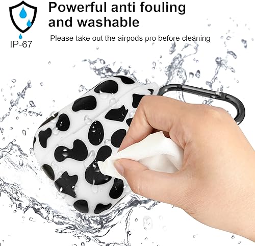 Miniatura 4 de Funda para Airpods Pro con llavero, funda protectora completa inspirada en lindo diseño de vaca, catalizador, de silicona, para mujeres, hombres y