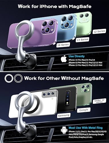 Miniatura 6 de TAZENI Fit Magsafe - Soporte de coche para iPhone con potente 20 imanes magnético para ventilación de coche, ultra flexible, soporte para coche,