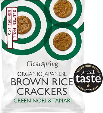 Clearspring Organic Japanese Brown Rice Crackers | Green Nori & Tamari | 40g | Gluten Free | High in Fibre | Vegan | Great Taste Awards