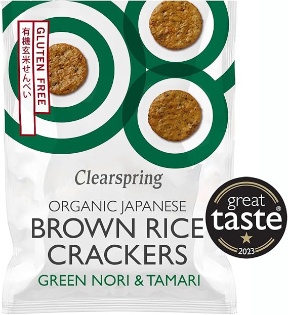 Clearspring Organic Japanese Brown Rice Crackers | Green Nori & Tamari | 40g | Gluten Free | High in Fibre | Vegan | Great Taste Awards